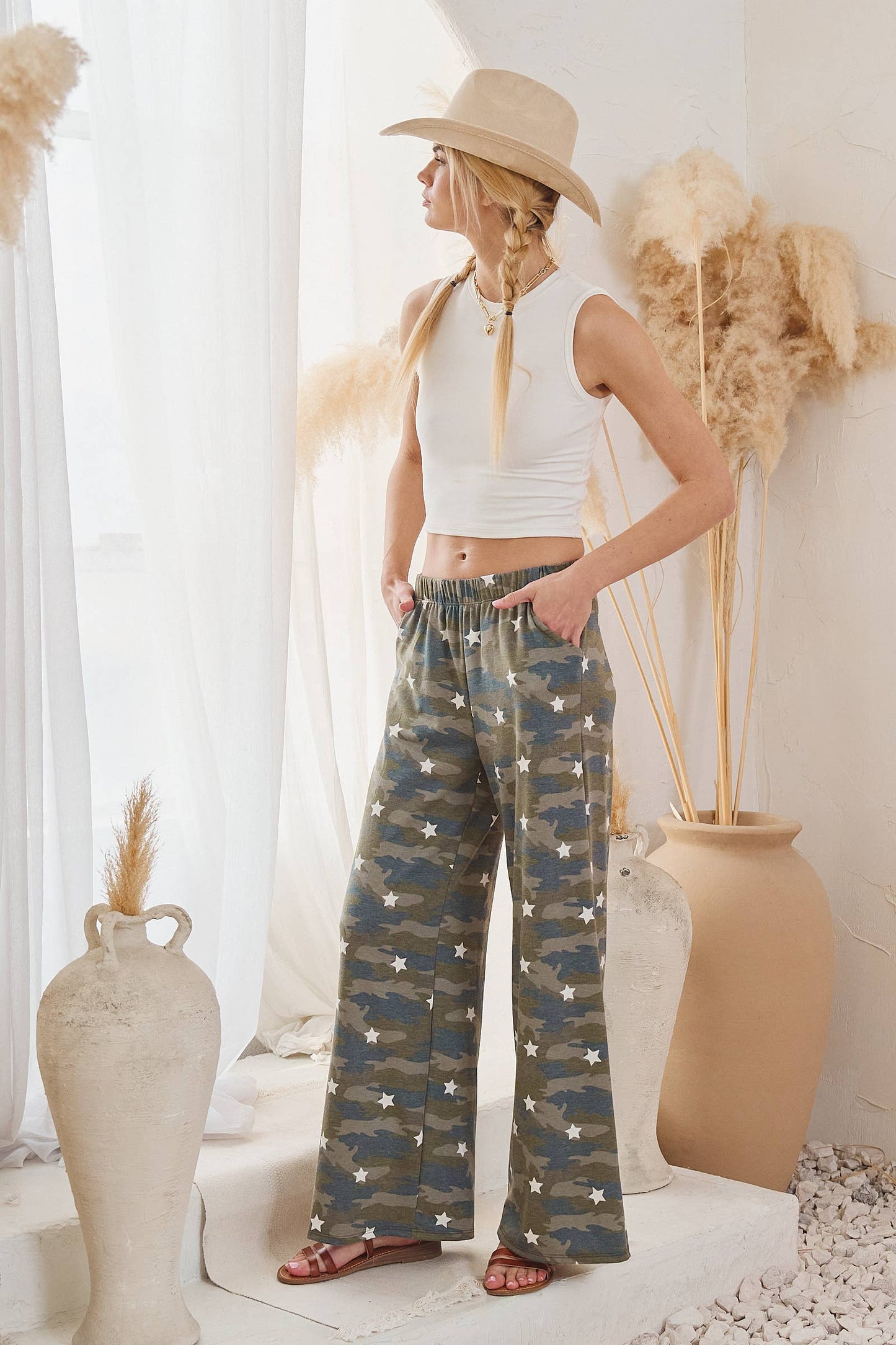 JADE BY JANE -STAR CAMO WIDE LEG PANTS