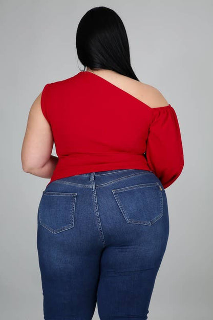 Black Pearl Clothing -Curvy ONE SHOULDER PUFF SLEEVE TOP