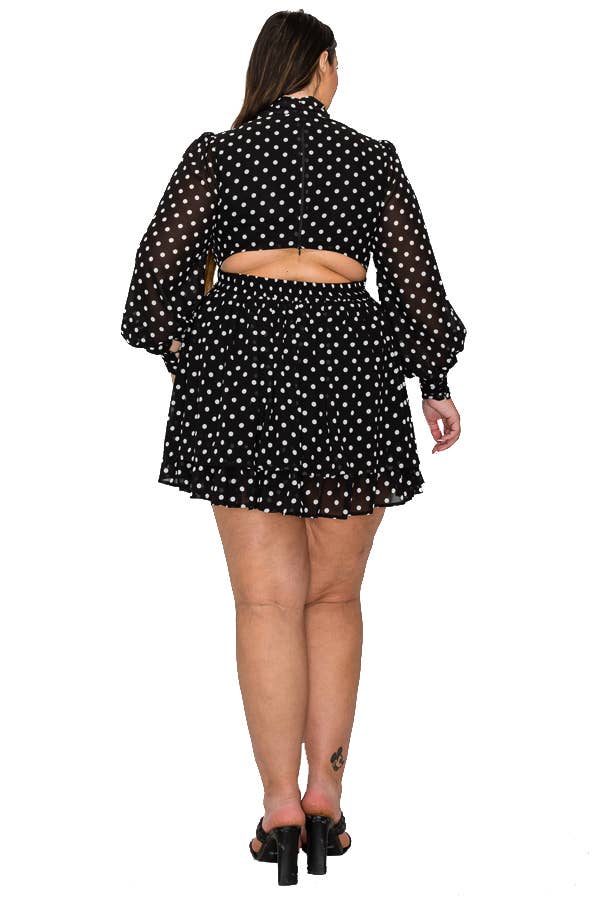 Miss Avenue - POLKA DOT TIE NECK LONG SLV CUT OUT BACK DRESS