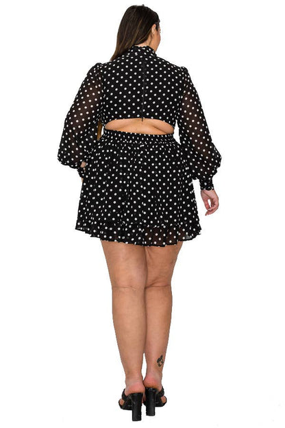 Miss Avenue - POLKA DOT TIE NECK LONG SLV CUT OUT BACK DRESS