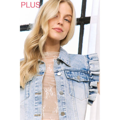 Sweet Generis - DENIM WASH VEST JACKET with ARMHOLE RUFFLE DETAILS