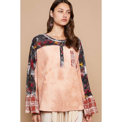 The Star Patch Plaid Contrast Top