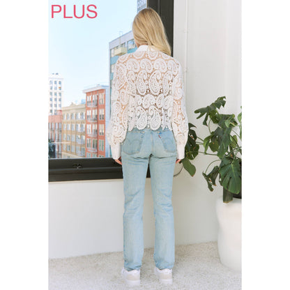 Sweet Generis - SHEER CROCHET SCALLOP EDGE CROP SHIRT BLOUSE