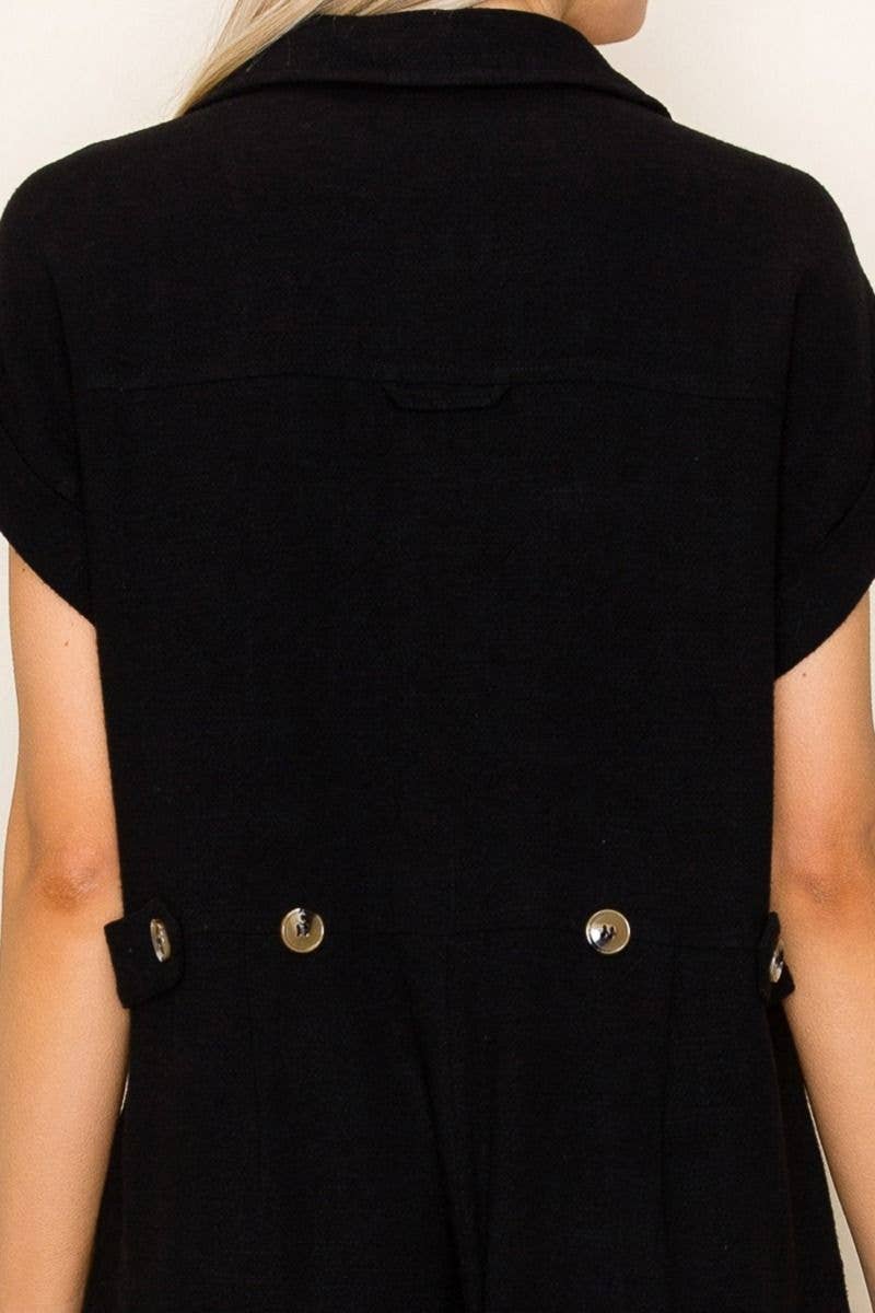 White Birch -Black Short Sleeve Solid Knit Romper