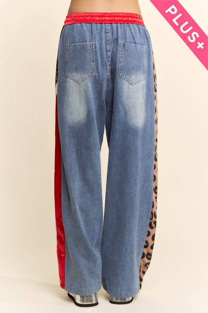 Davi & Dani - PLUS RHINESTONE JOGGERS CRYSTAL DENIM TRACK PANT