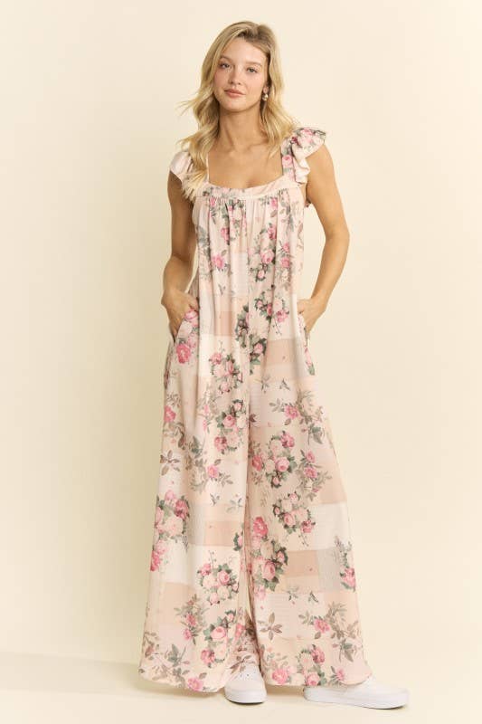 JADE BY JANE - CURVY VINTAGE GARDEN WIDE-LEG JUMPSUIT