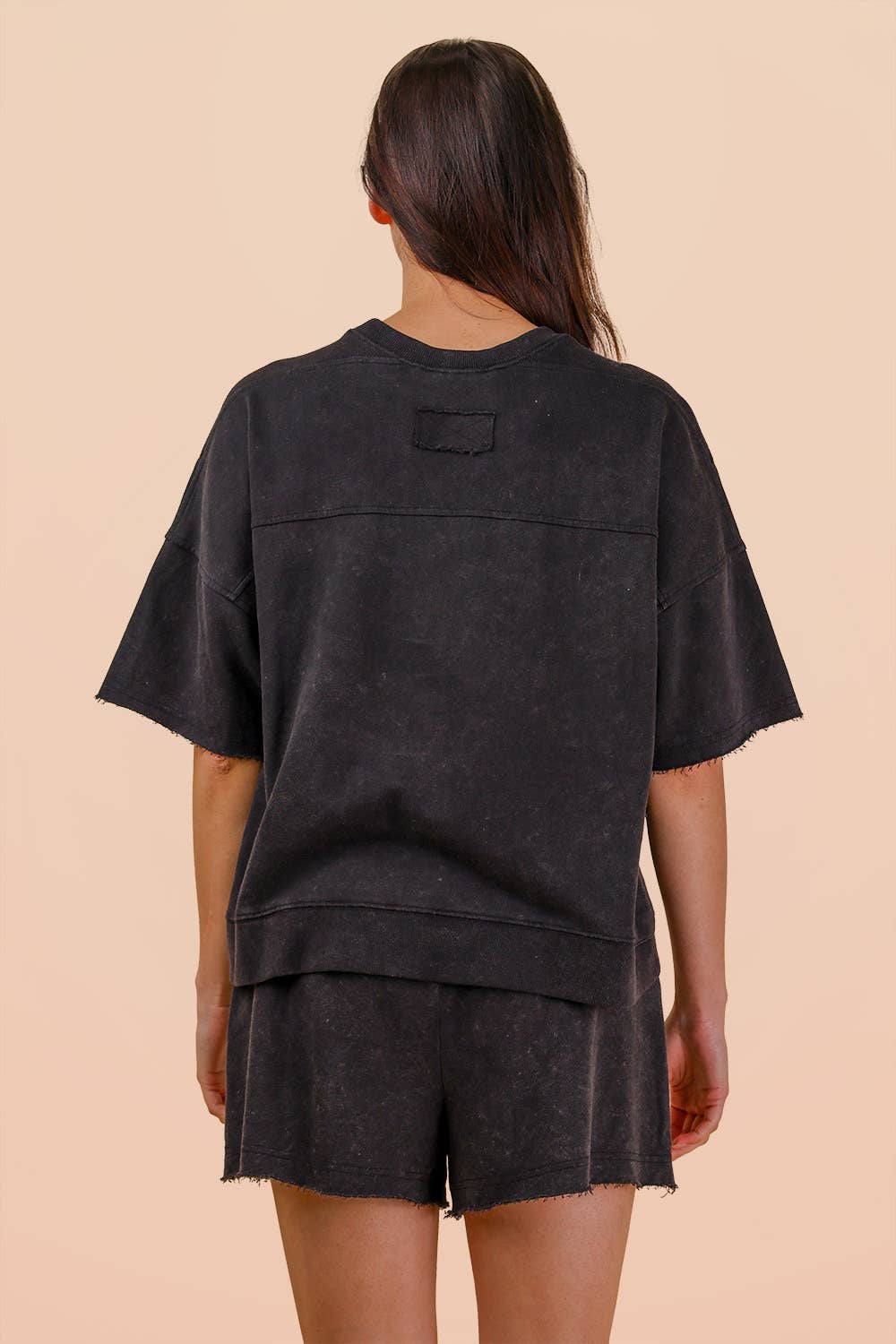 Black Mineral Washed Knit Casual Top & Shorts
