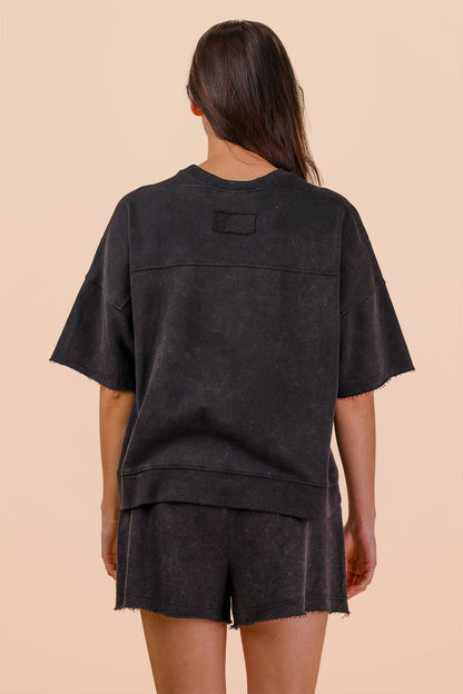 Black Mineral Washed Knit Casual Top & Shorts