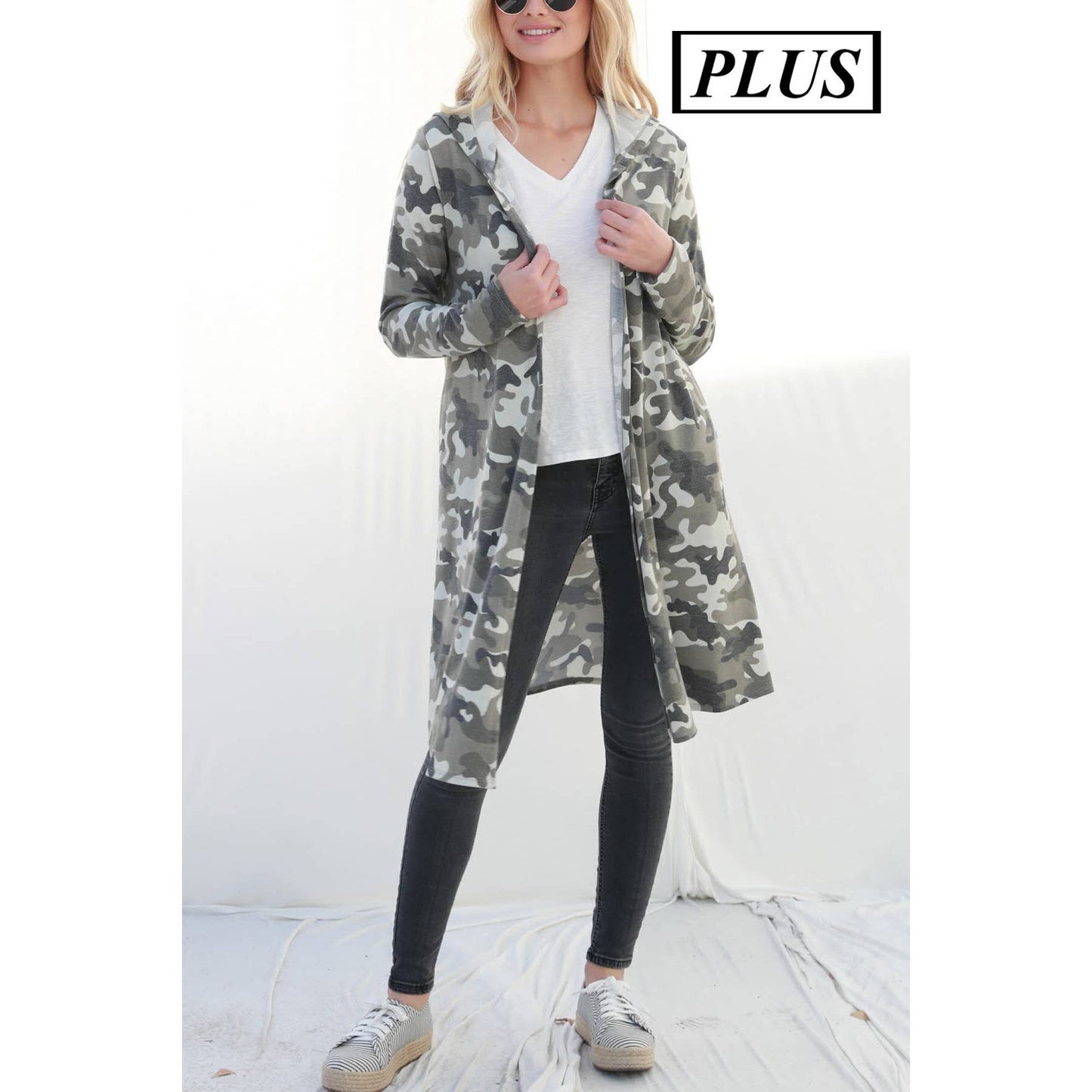 Grey Camo Long Hoodie Cardigan