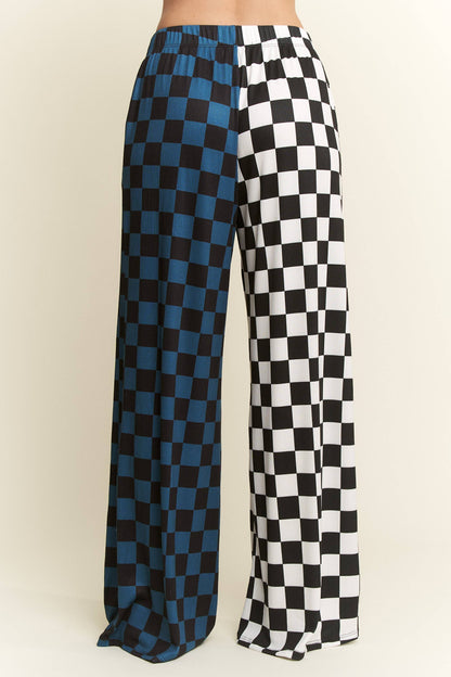 TEAL/WHITE SPLIT DECISION CHECKERED PANTS