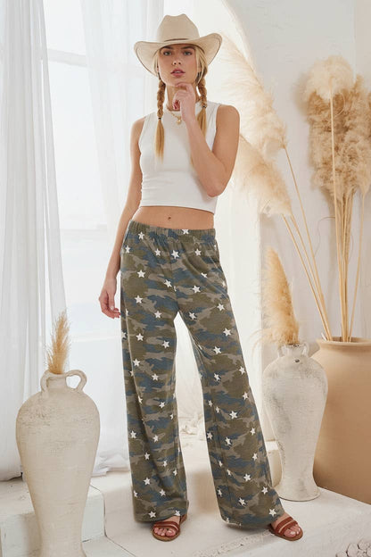 JADE BY JANE -STAR CAMO WIDE LEG PANTS