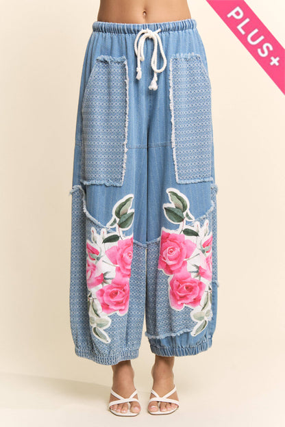 Davi & Dani - DENIM FLOWER PATCHWORK PANTS
