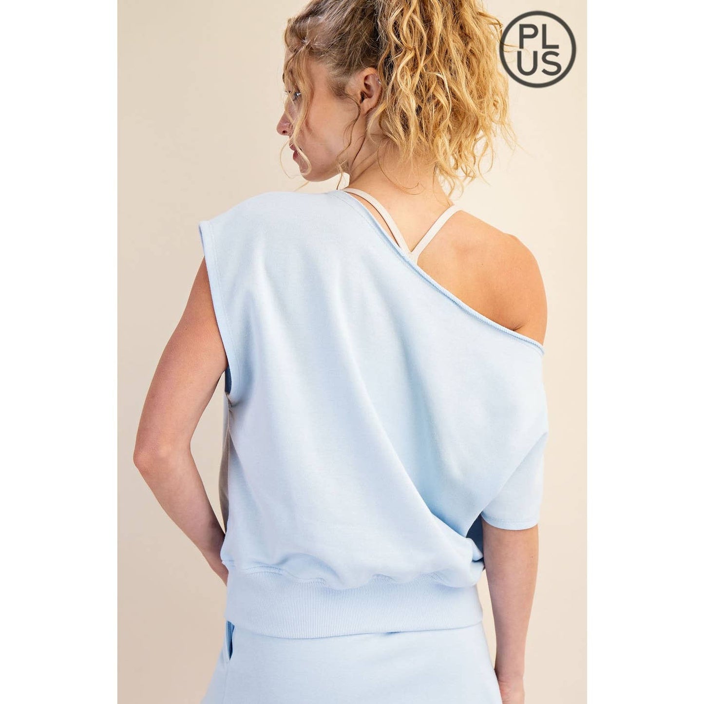 Rae Mode -BLUE FRENCH TERRY OFF SHOULDER TOP