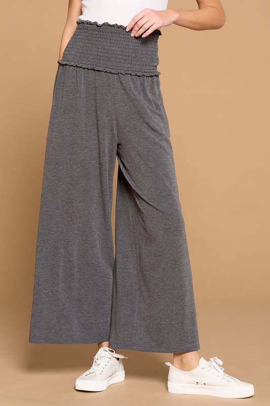 French Terry Solid Knit Wide-Leg Pants