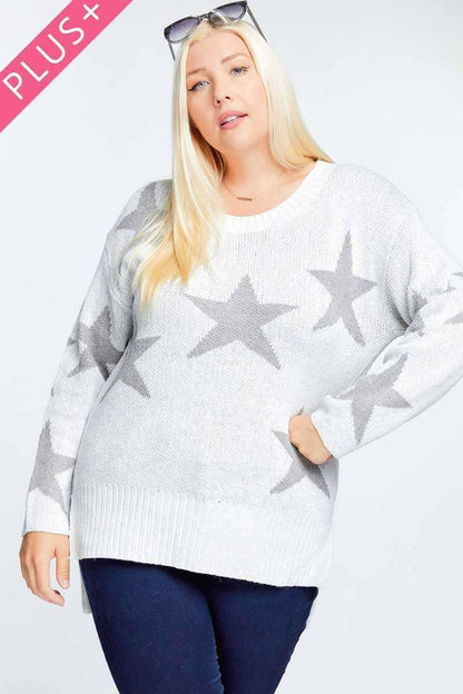 STAR PRINT LONG SLEEVE ROUND NECK SWEATER