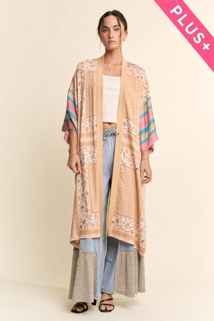 Davi & Dani - GARDEN WHIMSY CAT PRINTED BACK KIMONO DUSTER