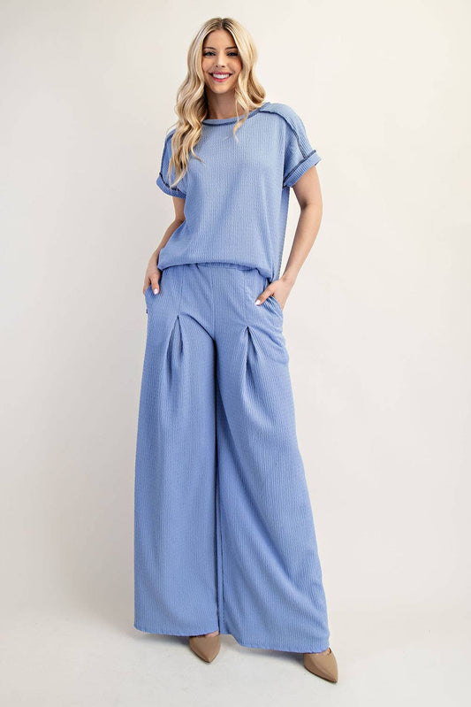 Celeste Clothing - Curvy Relax-Fit Textured Set- Blue