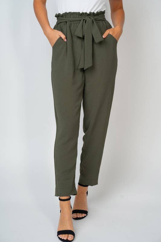 WB Olive High Waisted Solid Woven Pant