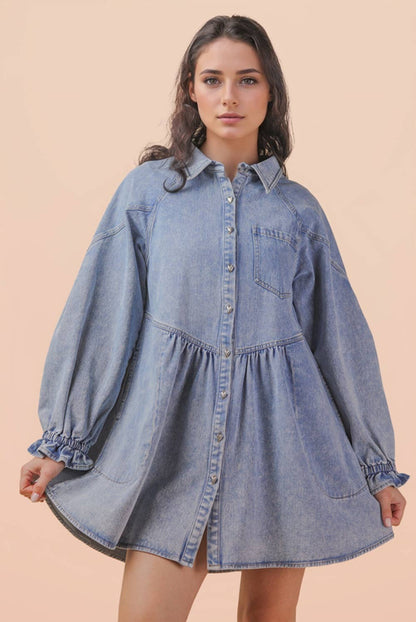 Curvy Washed Denim Button Down Mini Dress