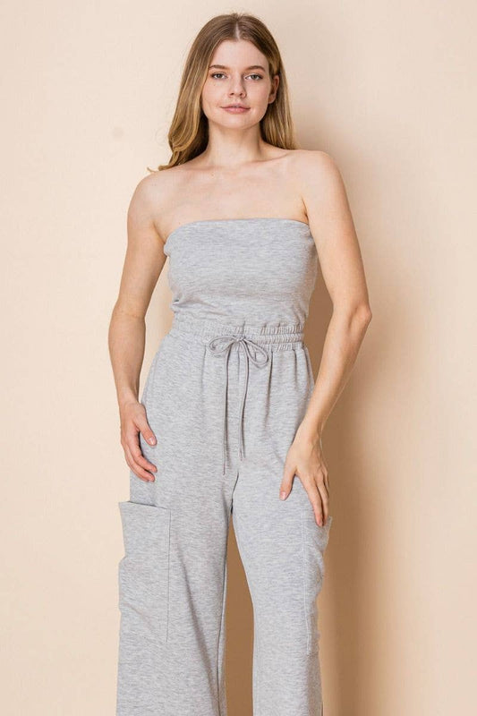 Heathered Grey - Sleeveless Solid Knit Jumpsuit