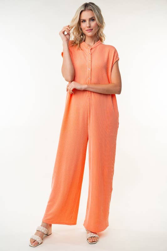 White Birch - Apricot Sleeveless Solid Knit Jumpsuit