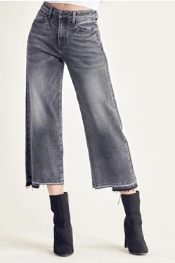 GREY HIGH-RISE WIDE CROP JEANS
