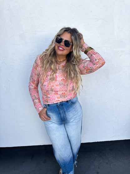 BLAKELEY - PINK VINTAGE FLORAL MESH TOPS