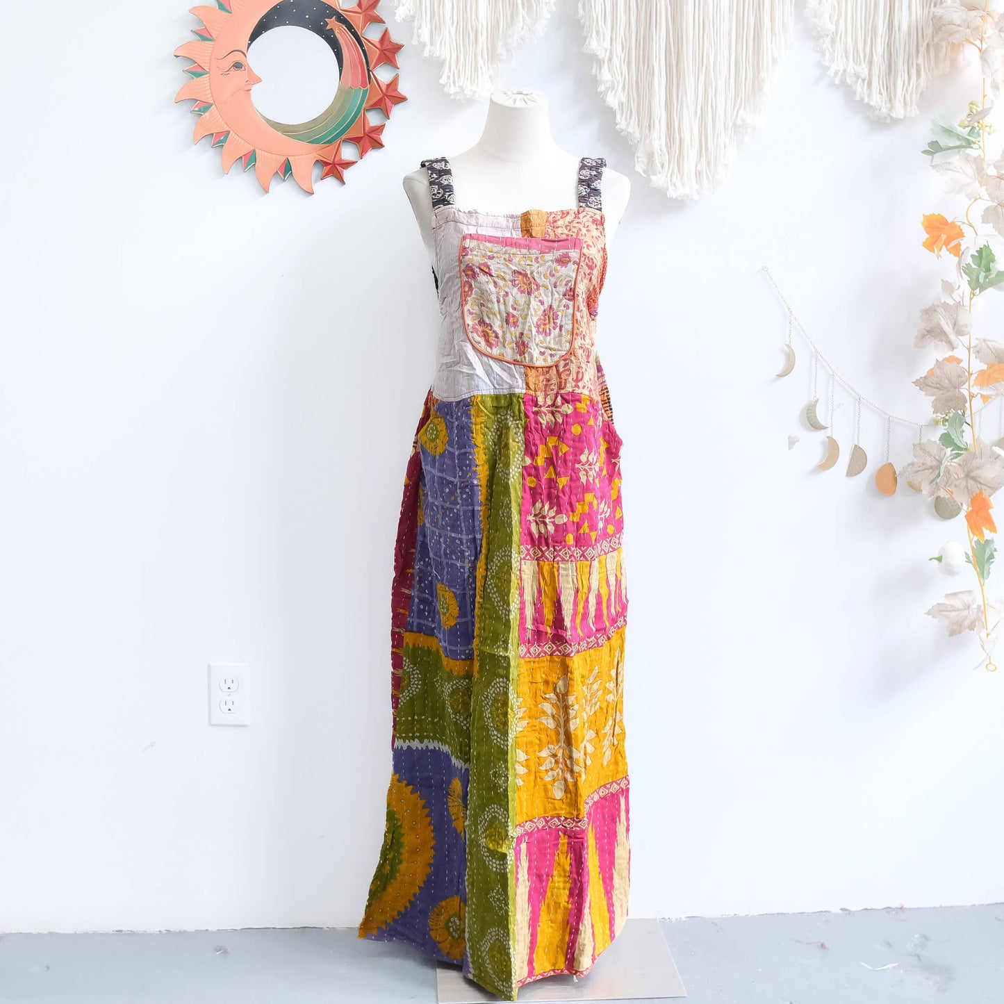 Handmade Kantha Upcycled Cotton Bib Dress