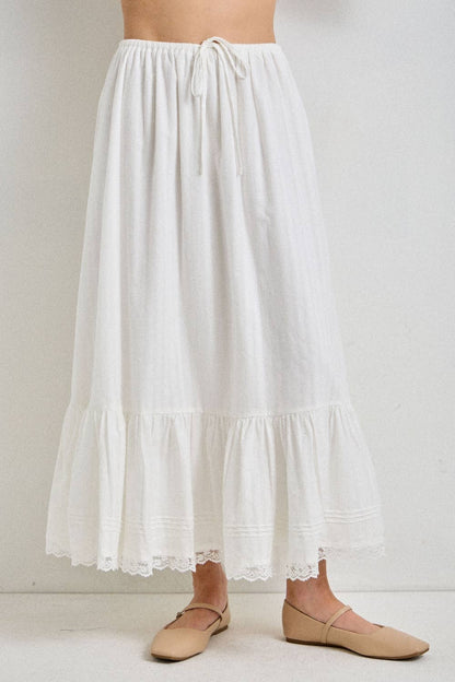Baevely by Wellmade USA -TEXTURED COTTON DRAWSTRING MIDI SKIRT