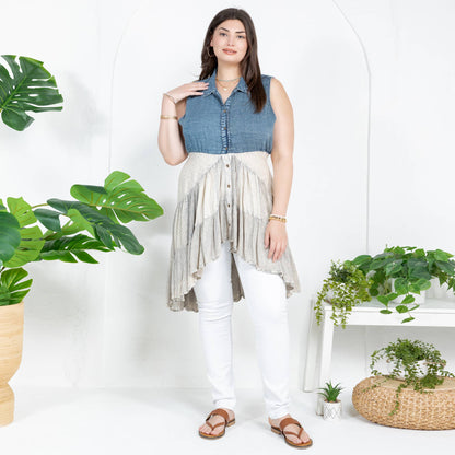 Young Threads - Latte Front-Open Asymmetrical High Low Top