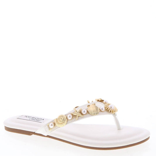 White Seashell and Pearl Sandal