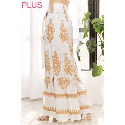 CURVY CHIC BOHO SELF BELTED WIDE LEG PANTS
