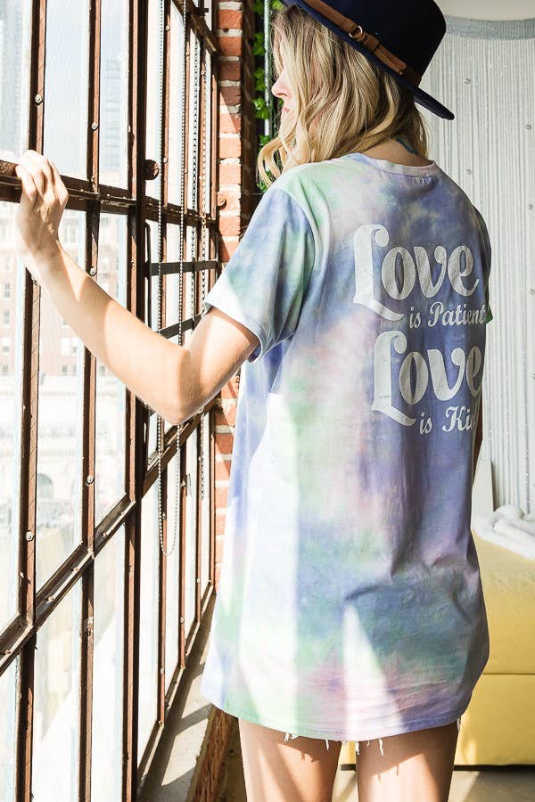 JADE BY JANE - BLUE TIE-DYE LOVE IS KIND GRAPHIC T SHIRT
