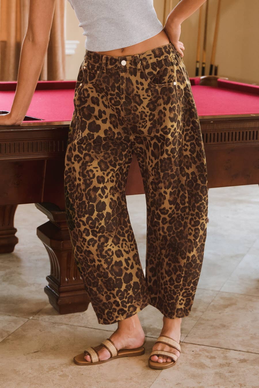 Plus Washed Leopard Printed Barrel Jean Pant