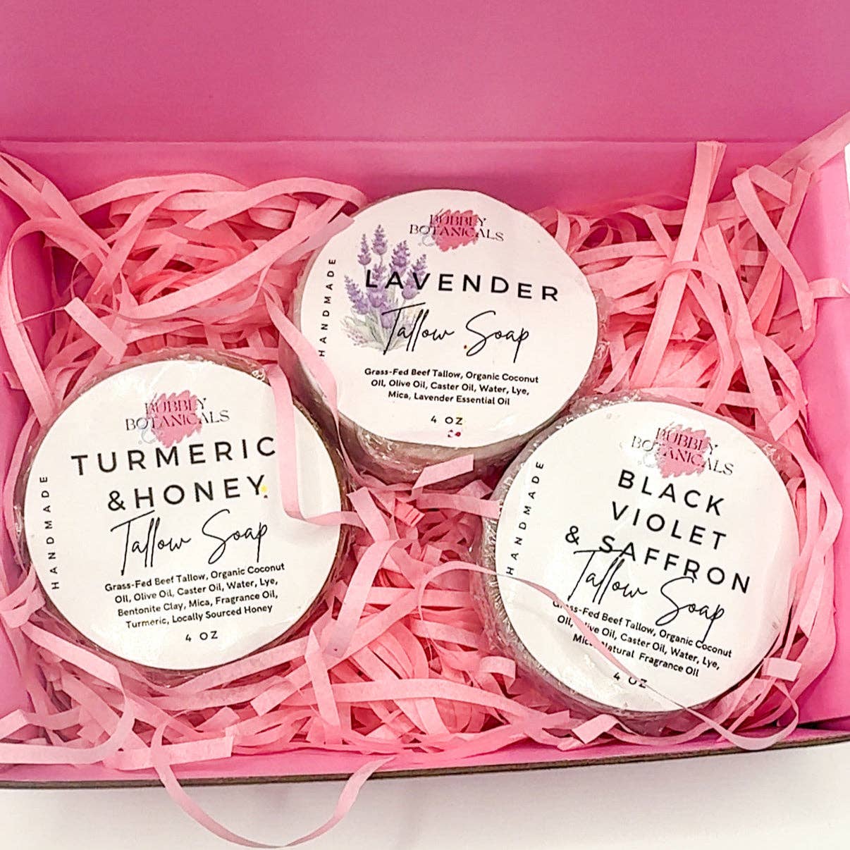 Bubbly Botanicals - Mini Tallow Soap Gift Set (3 Pack) –Natural Handmade Soaps for Gifting