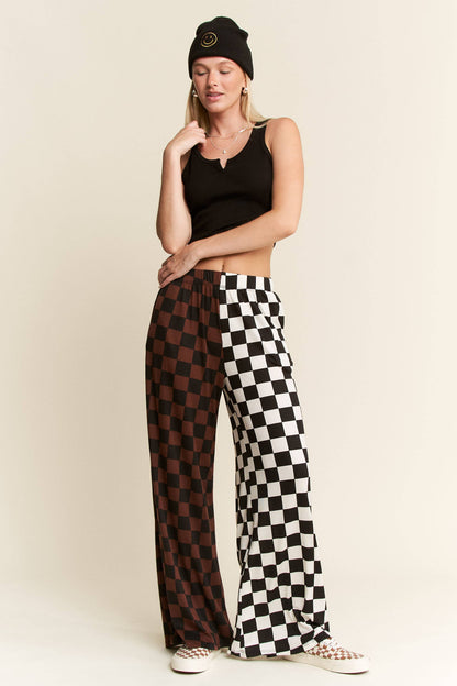 JADE BY JANE - PLUS SIZE SPLIT DECISION CHECKERED PANTS: Brown/Black