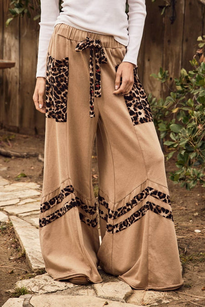 Oddi - Washed Sand & Leopard Wide Leg Pants