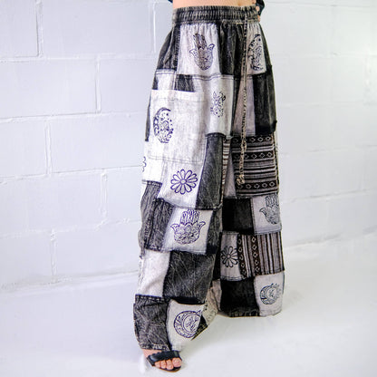 Cotton Patchwork Wide Leg Boho Pants