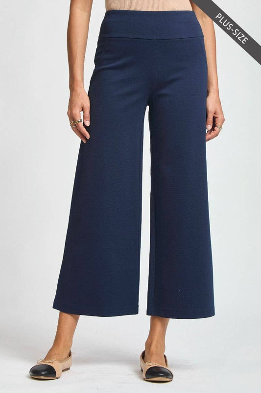 Navy High Waisted Magic Wide Crop Pants