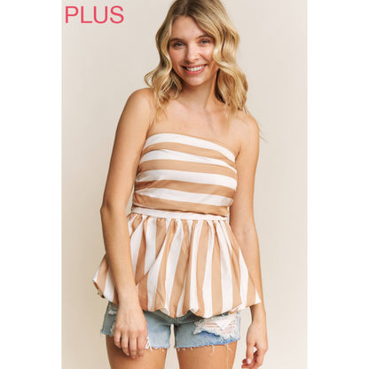 CURVY CUTE BLACK & WHITE STRIPE TUBE PUFF BABYDOLL TOP