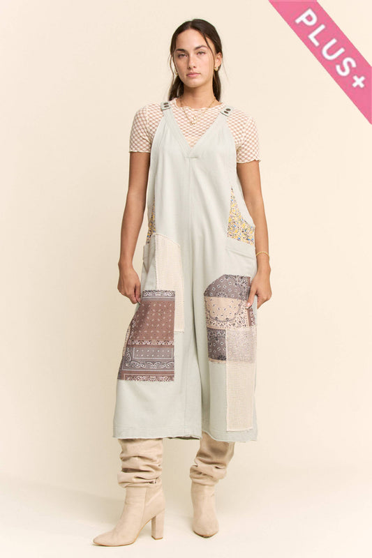 Davi & Dani -COTTON PATCHWORK JUMPSUIT ADJUSTABLE STRAP