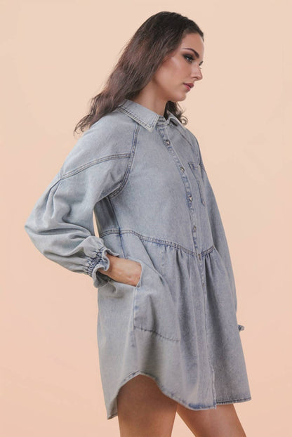 Curvy Washed Denim Button Down Mini Dress