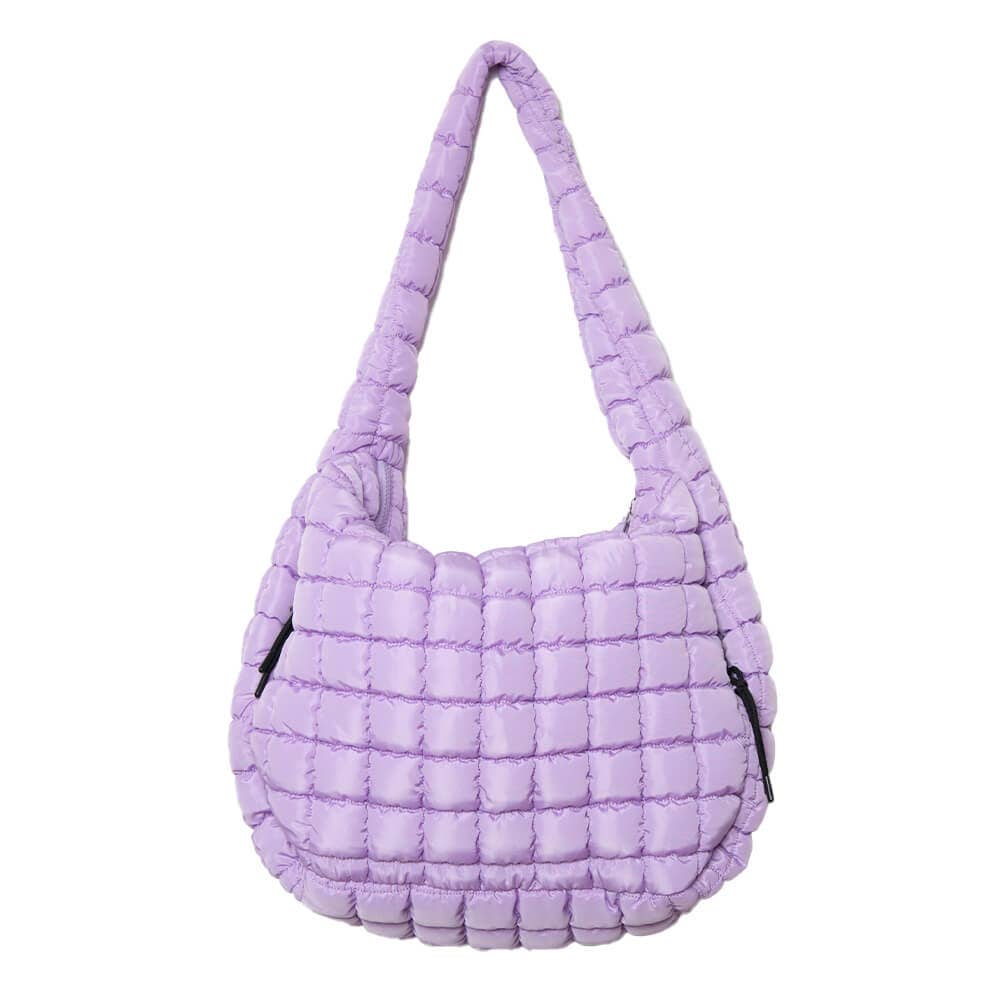 Light Purple Oversized Quilted Hobo Tote Bag: Light Purple