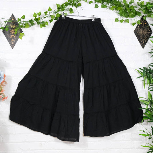 Black Flowy Boho Tiered Pant with Pockets