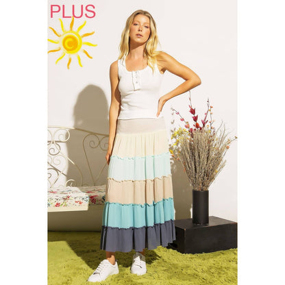 BLUE MULTI TIERED SMOCKING CONVERTIBLE SKIRT DRESS