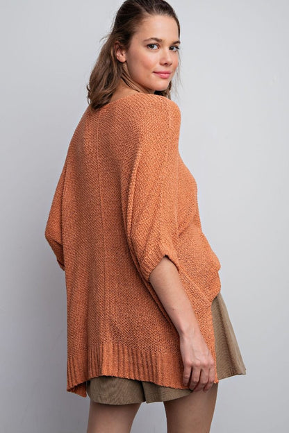 Terracotta-Dolman Sleeve It's A Breeze Knit Top