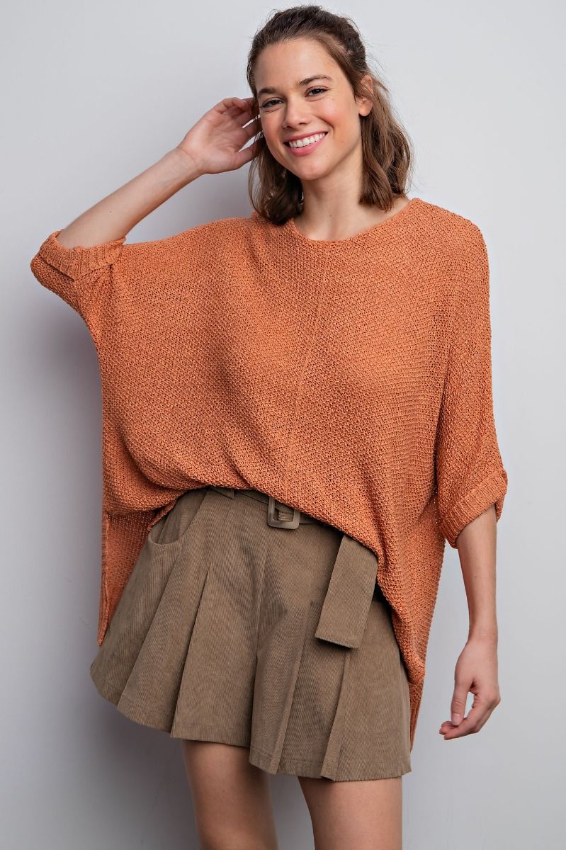 Terracotta-Dolman Sleeve It's A Breeze Knit Top