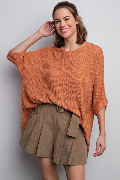 Terracotta-Dolman Sleeve It's A Breeze Knit Top