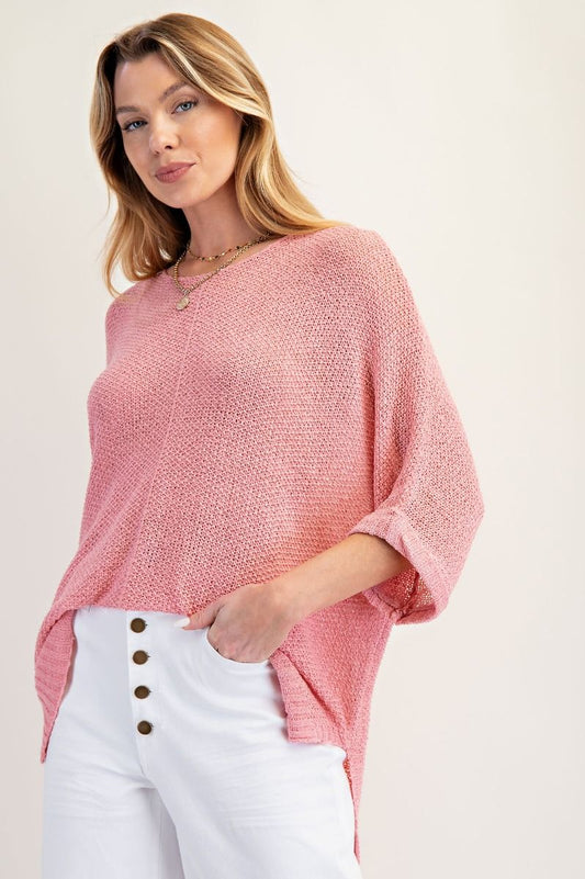 Pink-Dolman Sleeve It's A Breeze Knit Top