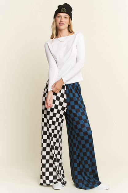 TEAL/WHITE SPLIT DECISION CHECKERED PANTS